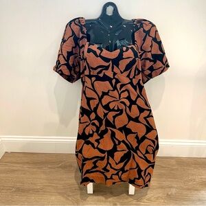 A New Day by Target Puff Sleeved Mini shift Dress brown leaf